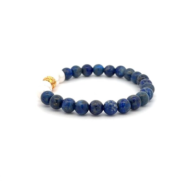 18K Gold Money Coin Ball Gemstones Birthstones Pearl Lapis Lazuli 6mm - Picture 4 of 6